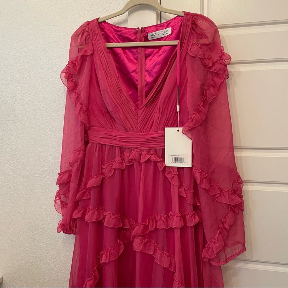 Mac Duggal A68223 Cascaded Ruffles Puff Sleeve Gown - Picture 6 of 7